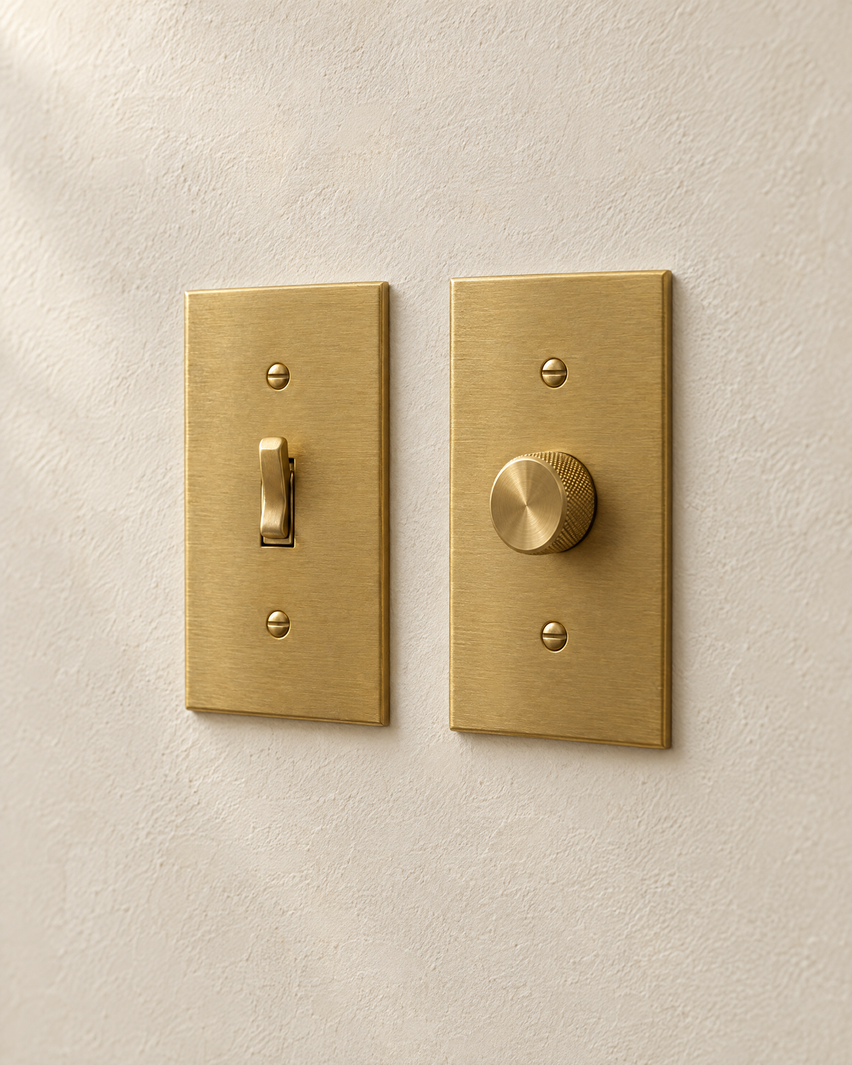 Solid brass toggle switch and rotary dimmer