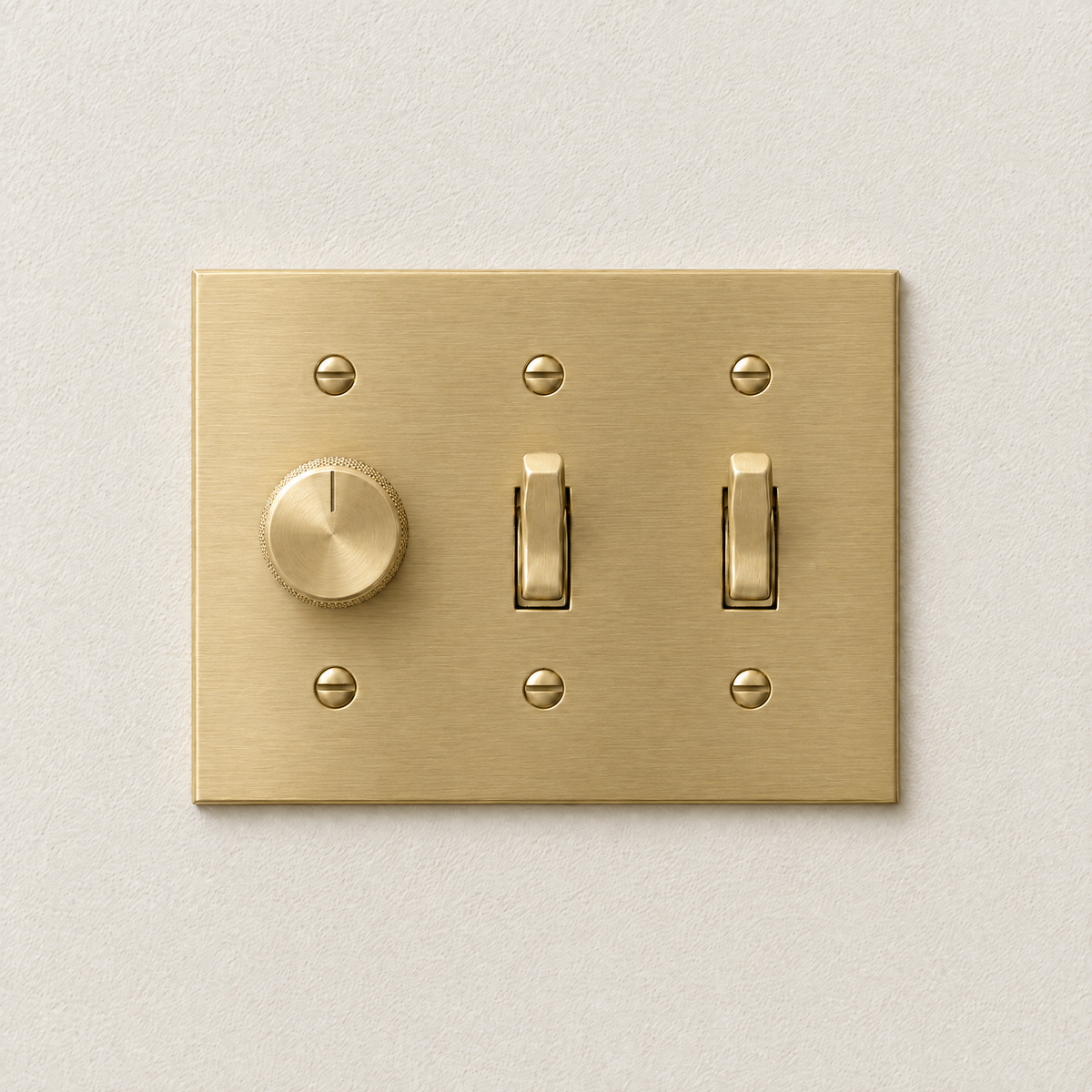 3-Gang Dimmer + 2 Toggle Switch in Satin Brass