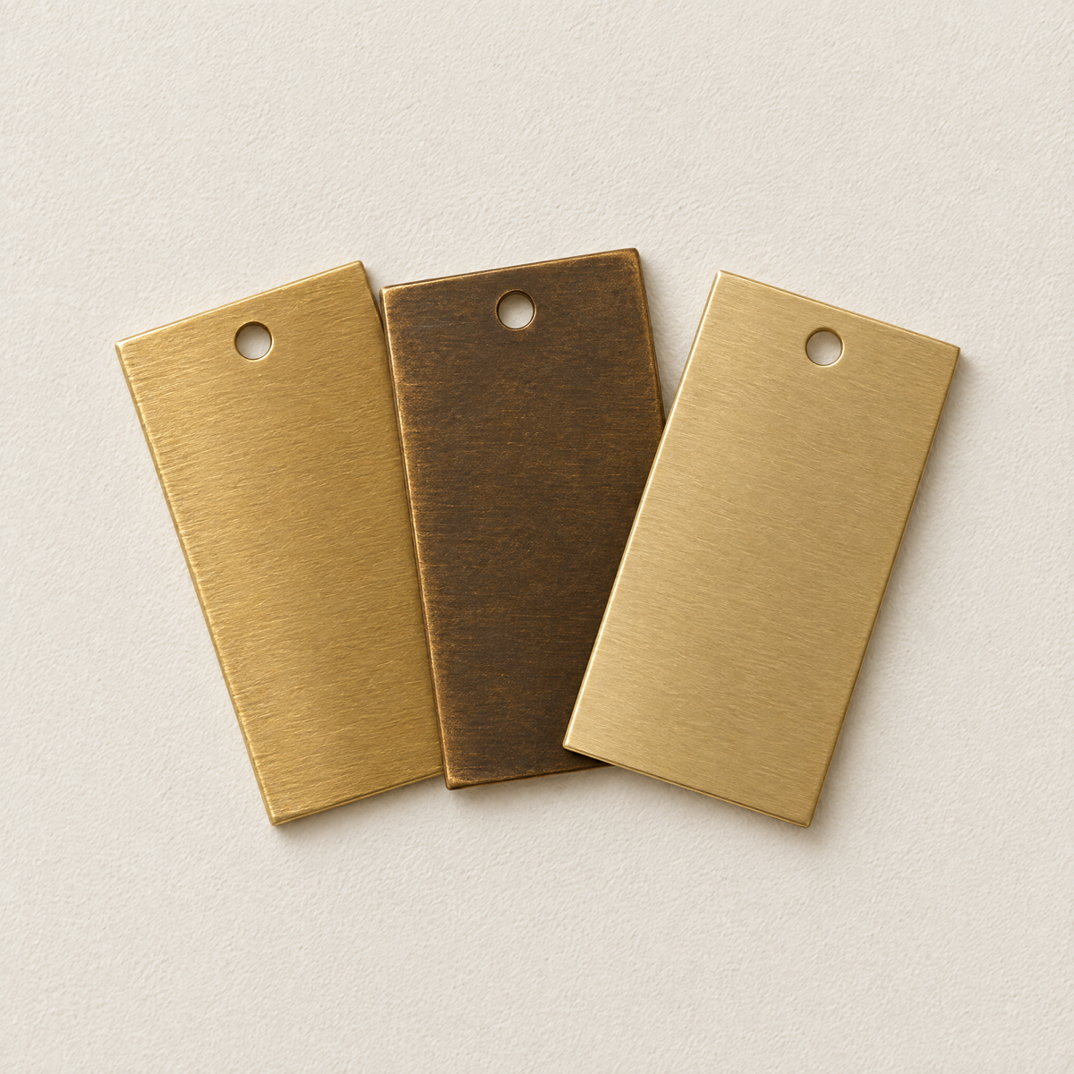 Finish Sample Set: Unlacquered, Aged and Satin Brass swatches