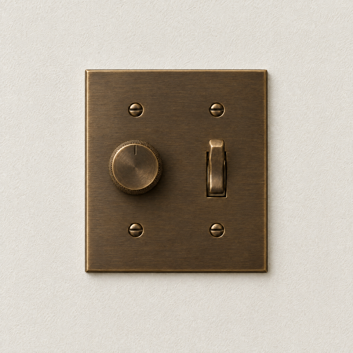 2-Gang Dimmer + Toggle Switch in Aged Brass