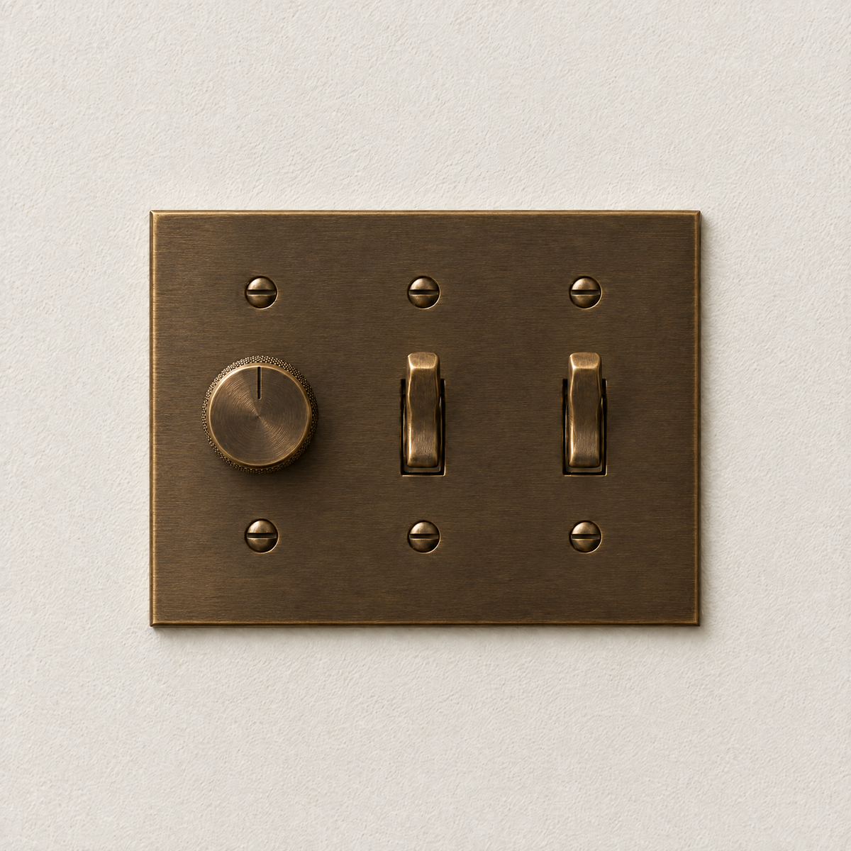 3-Gang Dimmer + 2 Toggle Switch in Aged Brass