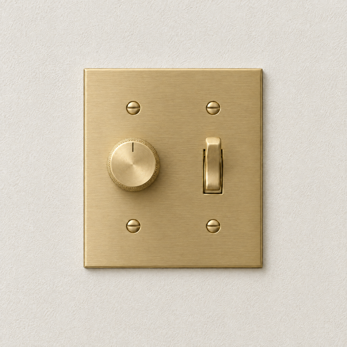 2-Gang Dimmer + Toggle Switch in Satin Brass