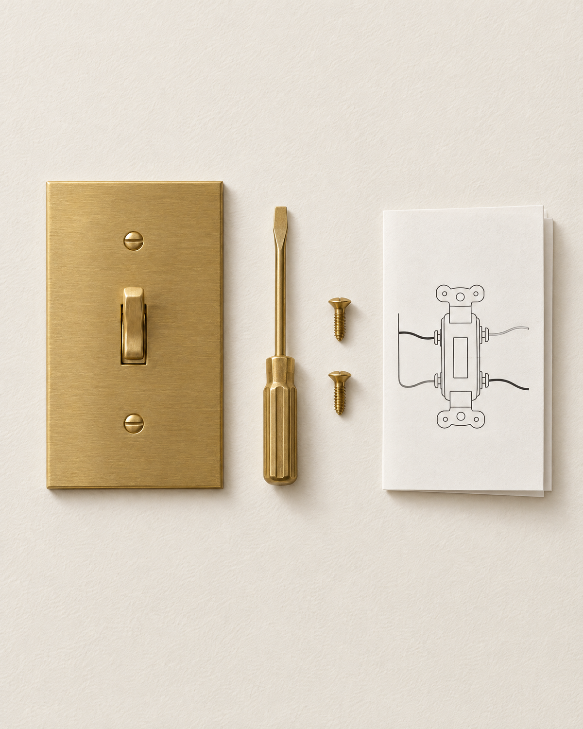 Brass toggle switch with screwdriver and installation guide